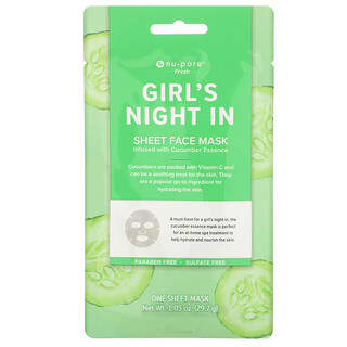 Nu-Pore, Girl's Night In Sheet Masque beauté, Concombre, 1 feuille, 29,7 g
