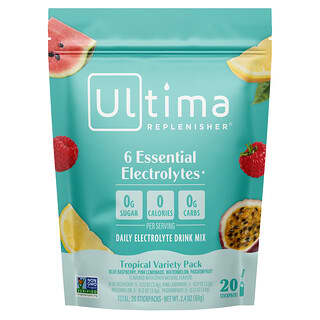 Ultima Replenisher, 6 Essential Electrolytes, Daily Electrolyte Drink Mix, Tropical Variety Pack, 20 Stickpacks, 2.4 oz (69 g)