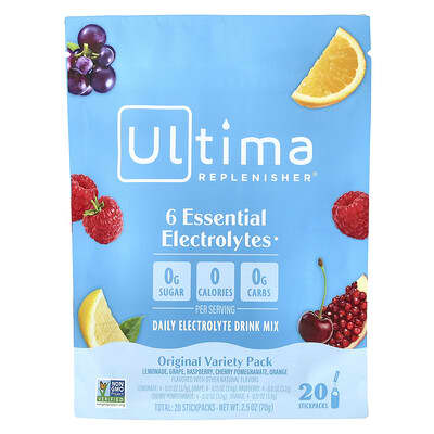 Ultima Replenisher, 6 Essential Electrolytes, Daily Electrolyte Drink Mix, Original Variety Pack, 0.11 oz (3.2 g) Each Ultima Replenisher, 6 Essential Electrolytes, Daily Electrolyte Drink Mix, Original Variety Pack, 0.11 oz (3.2 g) Each