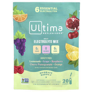 Ultima Replenisher®, Daily Electrolyte Mix, Variety Pack, Lemonade, Grape, Raspberry, Cherry Pomegranate, Orange, 20 Stick Packs, 0.12 oz (3.4 g) Each