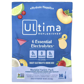 Ultima Replenisher, 6 electrolitos esenciales, Mezcla para preparar bebidas diarias con electrolitos, Paquete variado de Mocktini, 16 sobrecitos