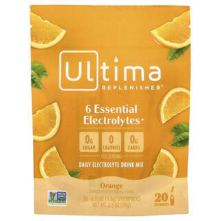 Ultima Replenisher, 6 Essential Electrolytes, Daily Electrolyte Drink Mix, Orange, 20 Stickpacks, 0.12 oz (3.5 g) Each