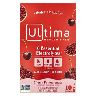 Ultima Replenisher, 6 Essential Electrolytes, tägliche Elektrolyt-Trinkmischung mit 6 essenziellen Elektrolyten, Kirsche-Granatapfel, 10 Stickpacks, je 3,5 g (0,12 oz.).