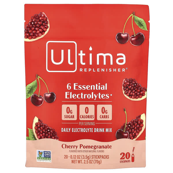 Ultima Replenisher, 6 種必需電解質，每日電解質混合飲品，櫻桃石榴，20 條，每條 0.12 盎司（3.5 克）