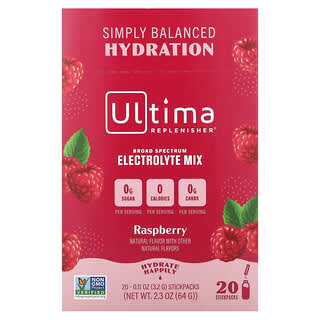 Ultima Replenisher, Electrolyte Supplement, Raspberry, Elektrolyt-Ergänzungsmittel, Himbeere, 20 Päckchen, je 3,2 g (0,11 oz.)