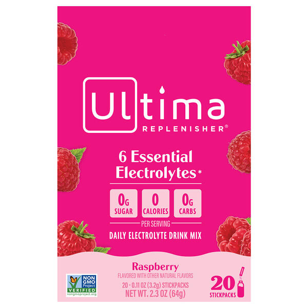 Ultima Replenisher, 電解質粉，樹莓味，20 包，每包 0.11 盎司（3.2 克）