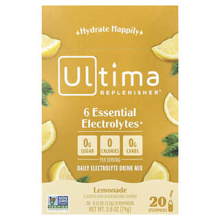 Ultima Replenisher, порошок электролитов со вкусом лимонада, 20 пакетиков, 0,12 унций (3,5 г)