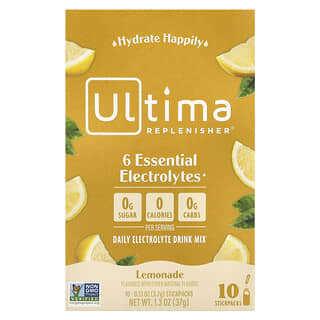 Ultima Replenisher, 6 electrolitos esenciales, Mezcla para preparar bebidas con electrolitos de uso diario, Limonada, 10 sobrecitos, 3,7 g (0,13 oz) cada uno