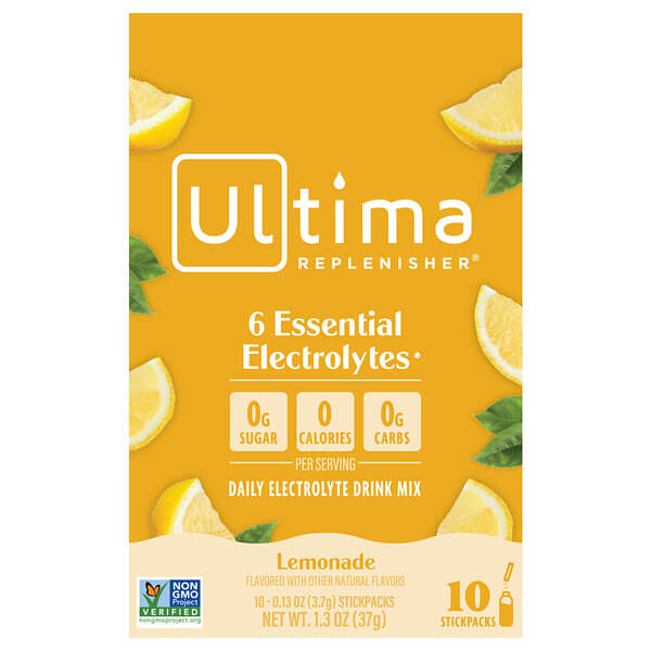 Ultima Replenisher, 6 種必需電解質，日常電解質混合飲品，檸檬水味，10 條，每條 0.13 盎司（3.7 克）