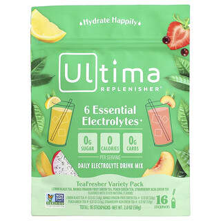 Ultima Replenisher, 6 Essential Electrolytes, Daily Electrolyte Drink Mix, Tea Fresher Variety Pack, 16 Stick Packs, 2 oz (56 g)