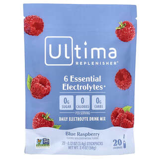 Ultima Replenisher, 6 Essential Electrolytes, Daily Electrolyte Drink Mix, Blue Raspberry, 20 Stickpacks, 0.12 oz (3.4 g) Each