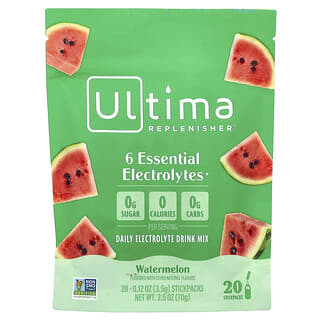 Ultima Replenisher, 6 Essential Electrolytes, Daily Electrolyte Drink Mix, Watermelon, 20 Stickpacks, 0.12 oz (3.5 g) Each