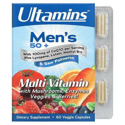 Ultamins, Men's 50+ Multivitamin with CoQ10, Mushrooms, Enzymes, Veggies & Berries