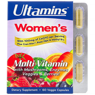 Ultamins, Multivitamines pour femmes, Avec CoQ10, Champignons, Enzymes, Légumes et baies, 60 capsules végétariennes