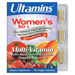 Ultamins, Multivitamínico para Mulheres Acima de 50 anos com CoQ10, Cogumelos, Enzimas, Vegetais e Frutos Silvestres, 60 Cápsulas Vegetais