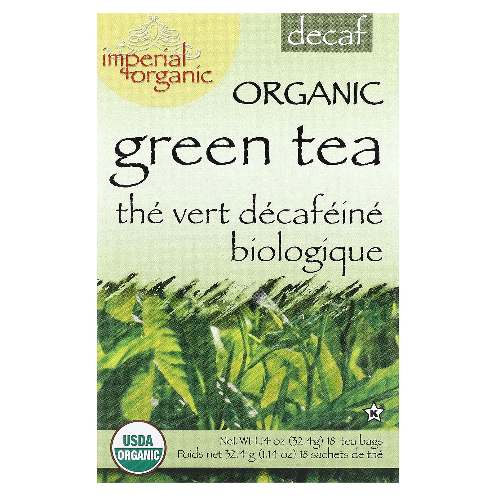Uncle Lee's Tea, Imperial Organic, Green Tea, Decaf, 18 Tea Bags, 1.14