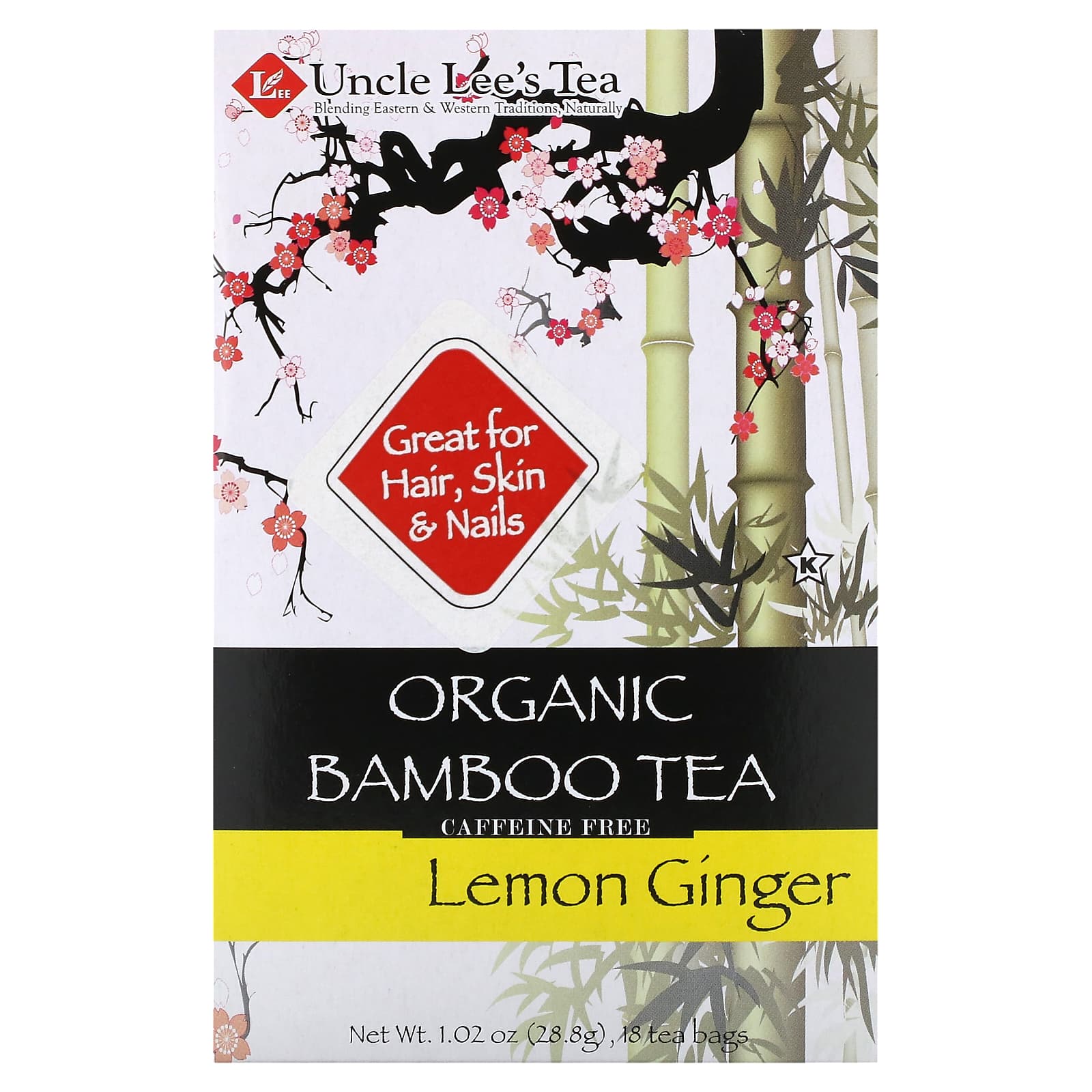 Uncle Lee's Tea, Organic Bamboo Tea, Lemon Ginger, Caffeine Free, 18
