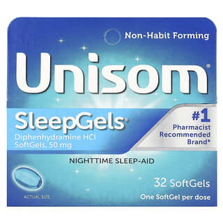 Unisom, SleepGels, Auxílio ao Sono Noturno, 50 mg, 32 Cápsulas SoftGels