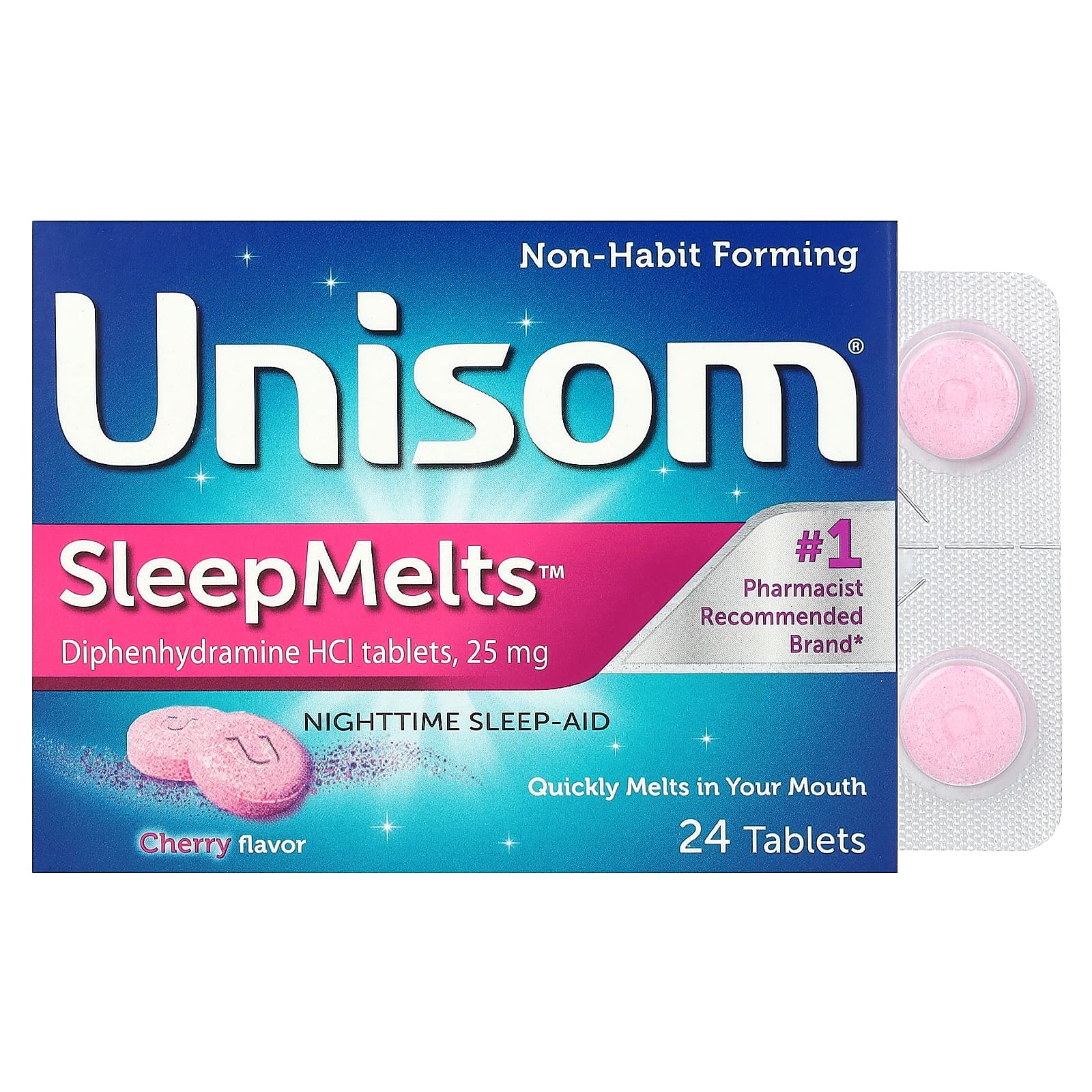 Unisom, SleepMelts, Nighttime Sleep-Aid, Cherry, 24 Tablets