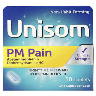Unisom, PM Pain, Ayuda para dormir durante la noche con analgésico, 30 comprimidos oblongos