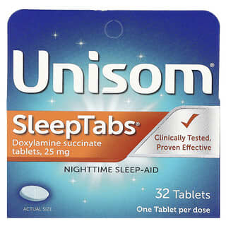 Unisom, SleepTabs, Suplemento para favorecer el sueño nocturno, 25 mg, 32 comprimidos