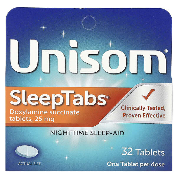 Unisom, SleepTabs, Nighttime Sleep-Aid, 25 mg, 32 Tablets