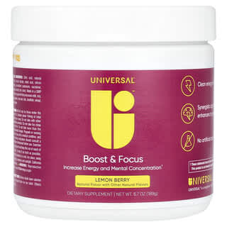 Universal U, Boost & Focus, cytryna i owoce jagodowe, 189 g