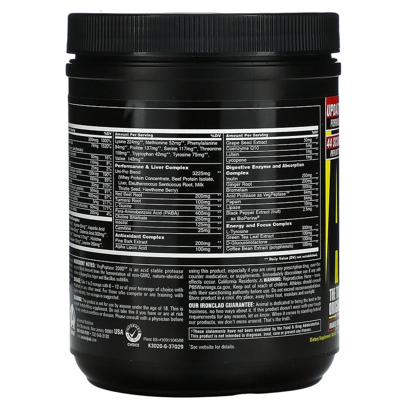 ANIMAL PAK POWDER 342 GRS - ORANGE FLAVOR