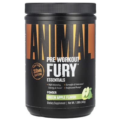 Animal, Fury® Essentials, Pre Workout, Green Apple, 1.06 lb (483 g)