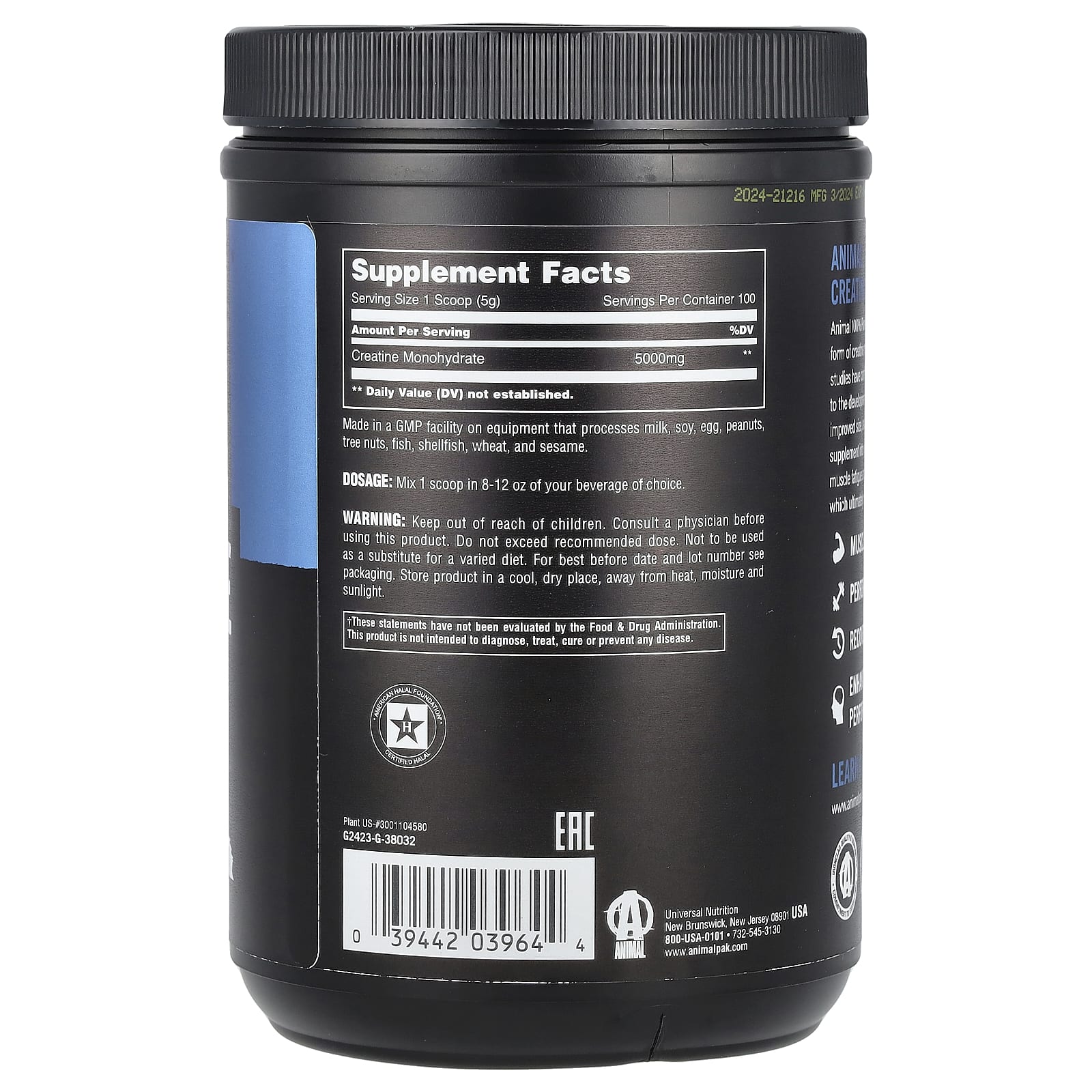 Creatina Animal Universal 500gr vista 2