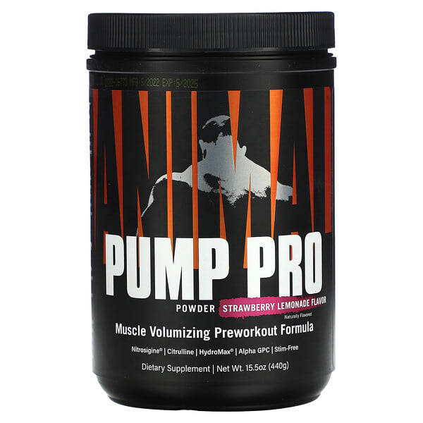 Animal‏, Pump Pro، خالٍ من المحفزات لما قبل التمارين الرياضية، بنكهة الفراولة والليمون، 15.5 أونصة (440 جم)