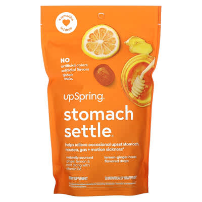 UpSpring, Stomach Settle, Lemon-Ginger-Honey, 28 Individually Wrapped Drops