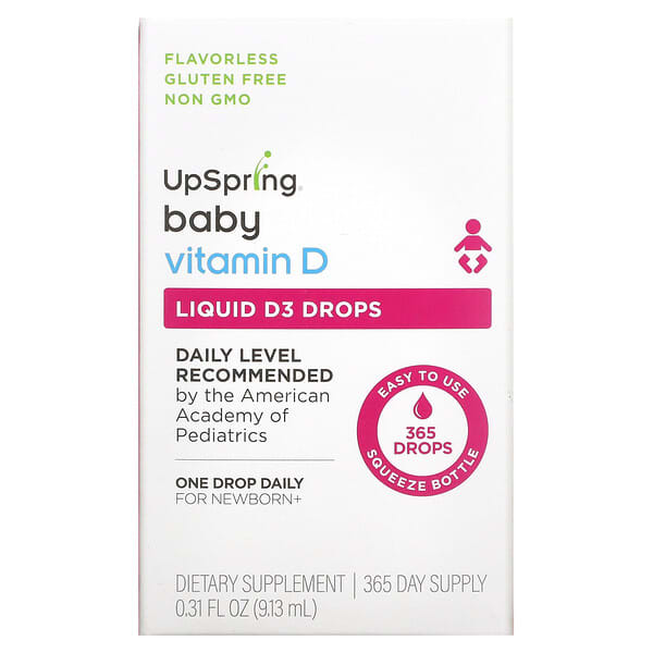 UpSpring, ベビー、リキッドD3ドロップ、ビタミンD、9.13 ml（0.31 fl oz）