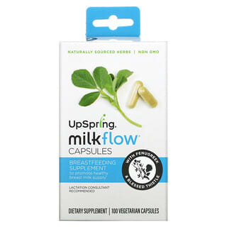 UpSpring, كبسولات دعم الرضاعة الطبيعية Milkflow، بالحلبة + القنطريون المبارك، 100 كبسولة نباتية
