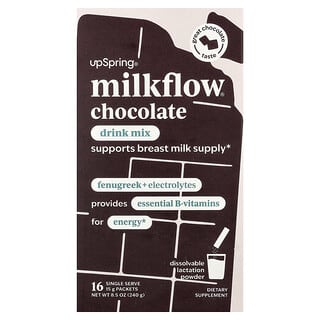 UpSpring, Milkflow®, Mezcla para preparar bebidas, Chocolate, 16 sobres individuales, 15 g (0,53 oz) cada uno