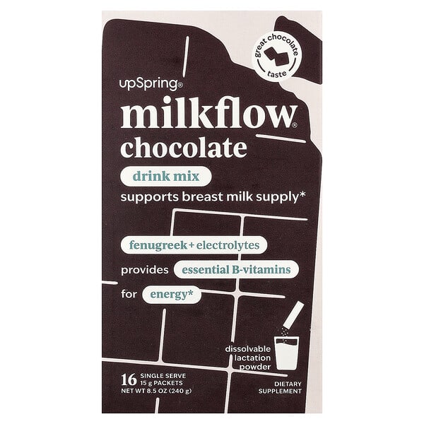 UpSpring, Milkflow®, 드링크 믹스, 초콜릿, 1회 제공량 팩 16개, 개당 15g(0.53oz)