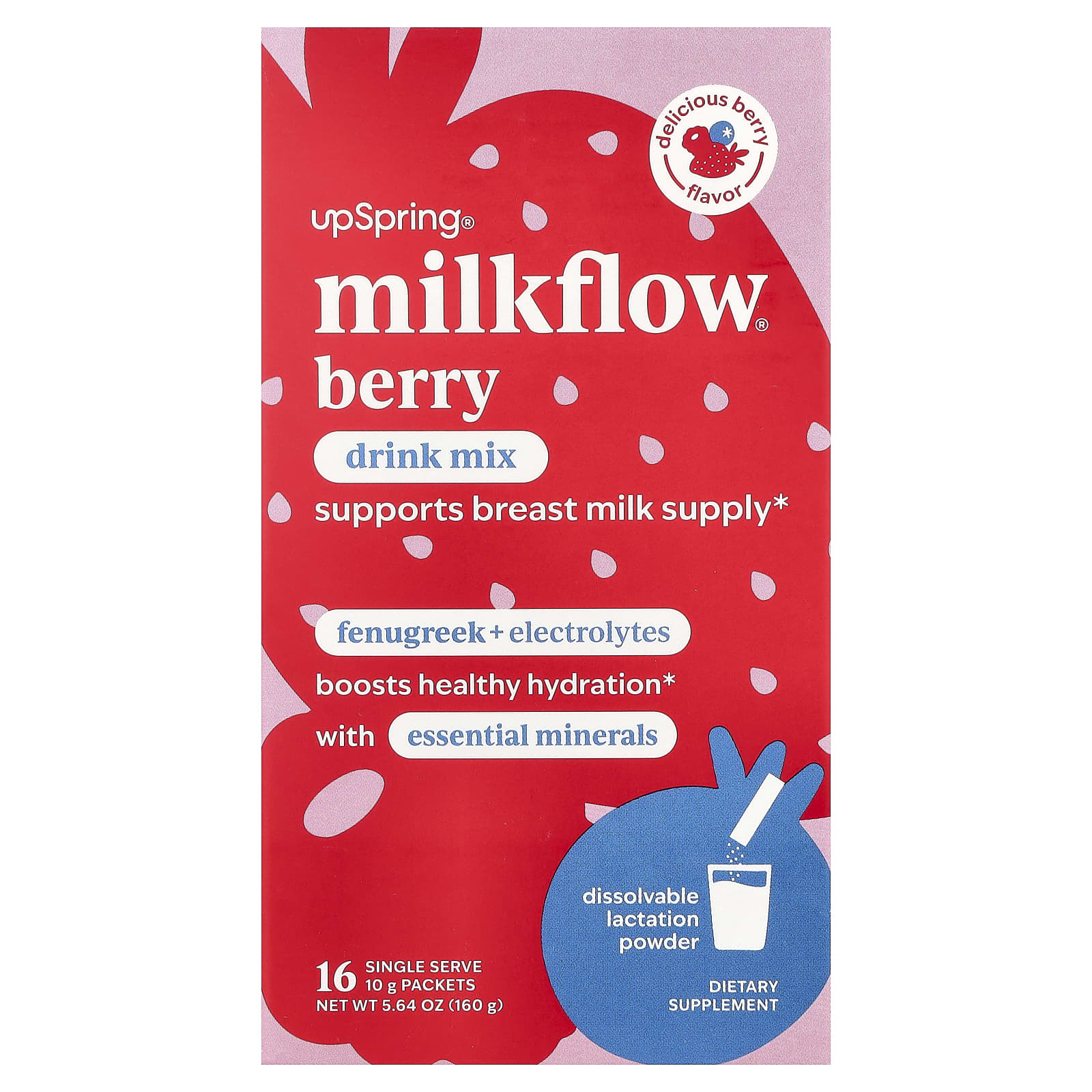 Milkflow®, Drink Mix, Delicious Berry, 16 Single Serve Packets