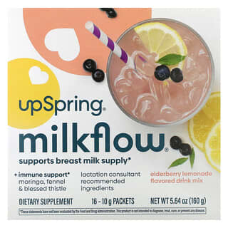 UpSpring, Milkflow Drink Mix, Elderberry Lemonade, 16 Packets, 10 g Each