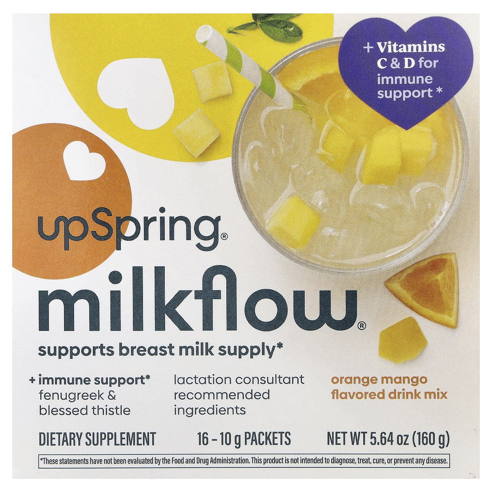 Milkflow®, Drink Mix, Orange Mango, 16 Packets, 0.35 oz (10 g) Each