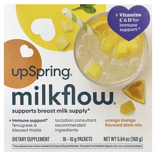 UpSpring, Milkflow®, dryckesmix, apelsin-mango, 16 paket, 10 g styck