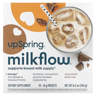 UpSpring, Milkflow 드링크 믹스, 초콜릿 맛, 팩 16개입, 각 15g