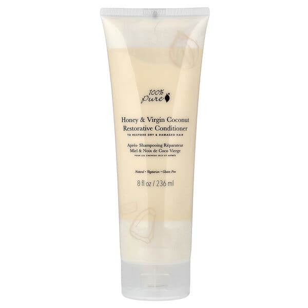 100% PURE, 허니 & 버진 코코넛 리스토어 컨디셔너, 건조 및 손상 모발, 236ml(8fl oz)