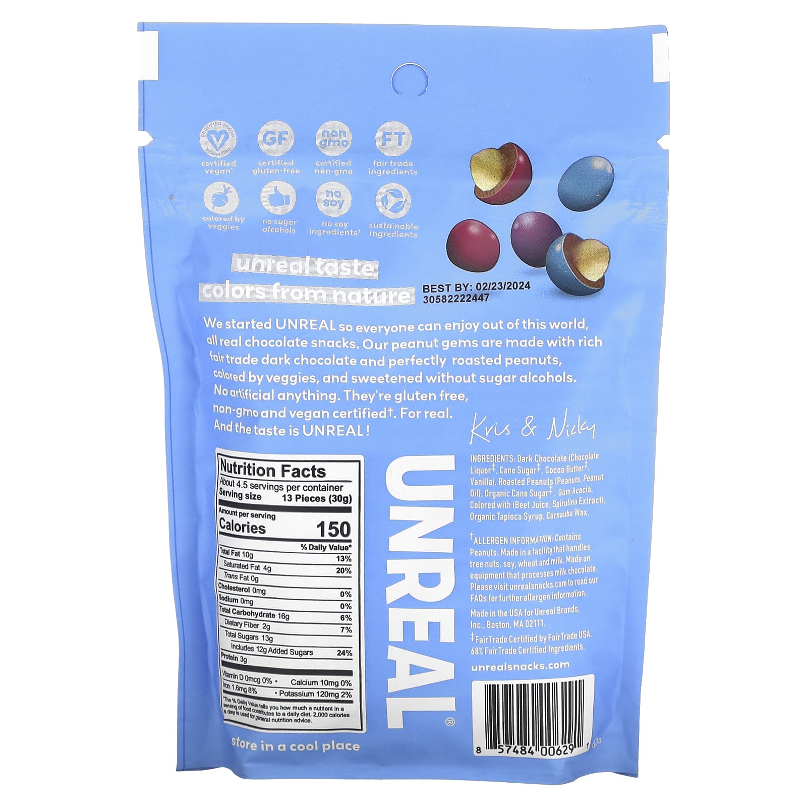 Unreal, Dark Chocolate Peanut Gems, 5 oz (142 g)
