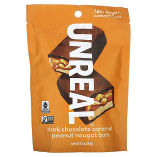 Unreal, ダークチョコレート キャラメル ピーナッツ ヌガー バー、95g（3.4オンス）