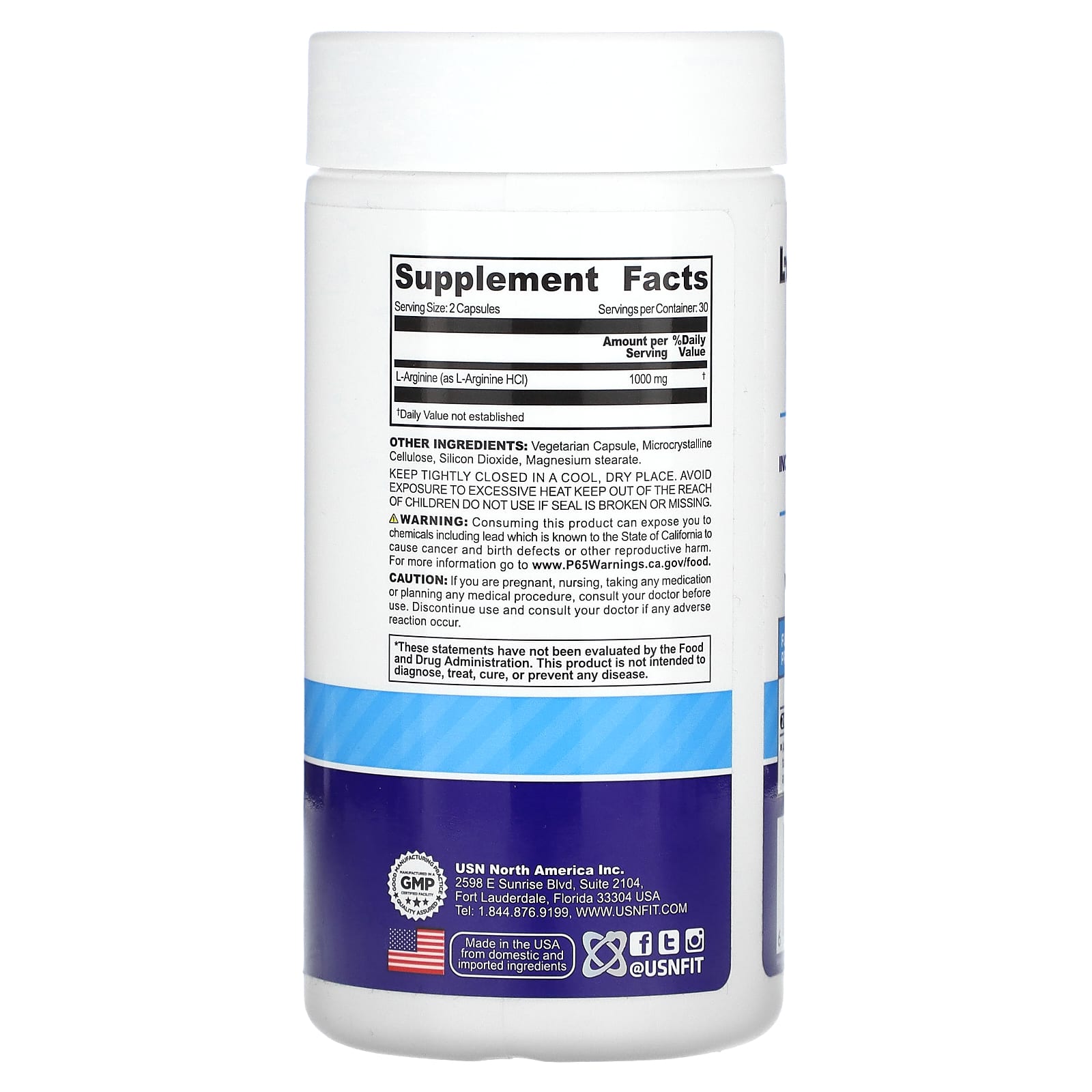 USN, LArginine, 1,000 mg, 60 Capsules (500 mg per Capsule)