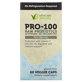 Vitamin Bounty, PRO-100 Raw Probióticos, 100 Bilhões de UFCs, 60 Cápsulas Vegetais