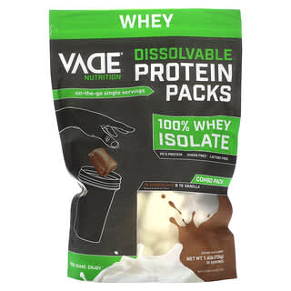 Vade Nutrition, Pacotes de Proteína Dissolvível, 100% Isolado de Whey, Milkshake de Chocolate e Baunilha, 735 g (1,6 lb)