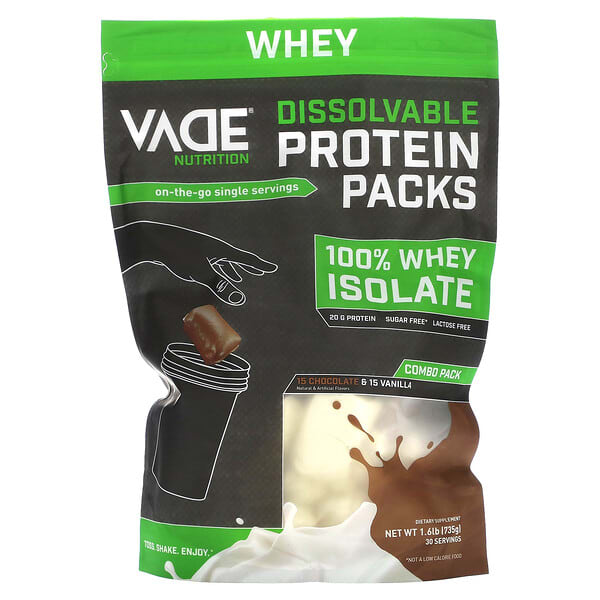 Vade Nutrition, Dissolvable Protein Packs, 100% Whey Isolate, Chocolate &amp; Vanilla, 1.6 lb (735 g)