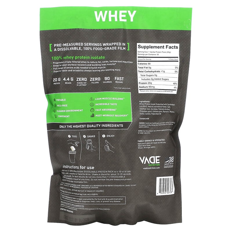 100% Whey Isolate Protein Chocolate Milkshake Travel Packs