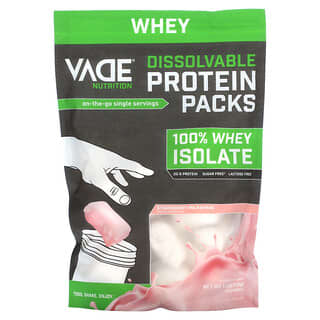 Vade Nutrition, растворимый протеин в пакетиках, 100% сывороточный изолят, клубничный молочный коктейль, 720 г (1,6 фунта)